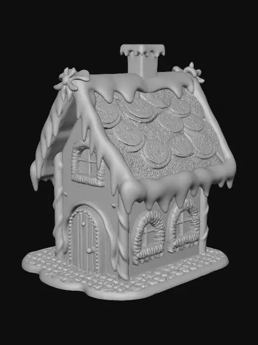 3D model for A 3D model of a whimsical crooked Gingerbread house. Thick walls, curved roof with dripping icing, candy cane columns by the door. Asymmetrical fairy-tale structure, chimney on top. Cartoonish proportions but high detail.
#Christmas2025#