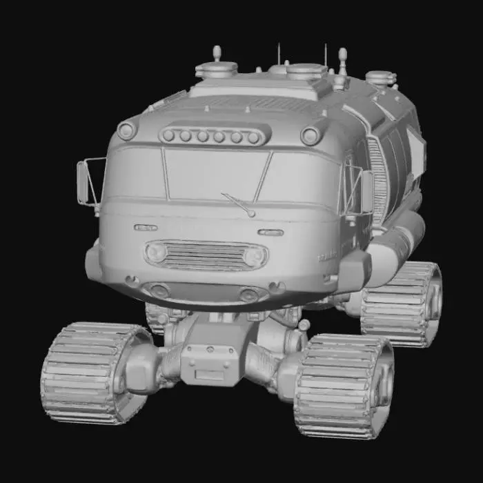 3D model for a futuristic extra terrestrial transport and exploration vehicle for icy worlds with caterpillar