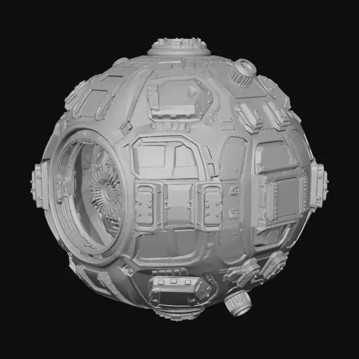 3D model for a highly detailed space station in a spheric form,with enlightned hatches open