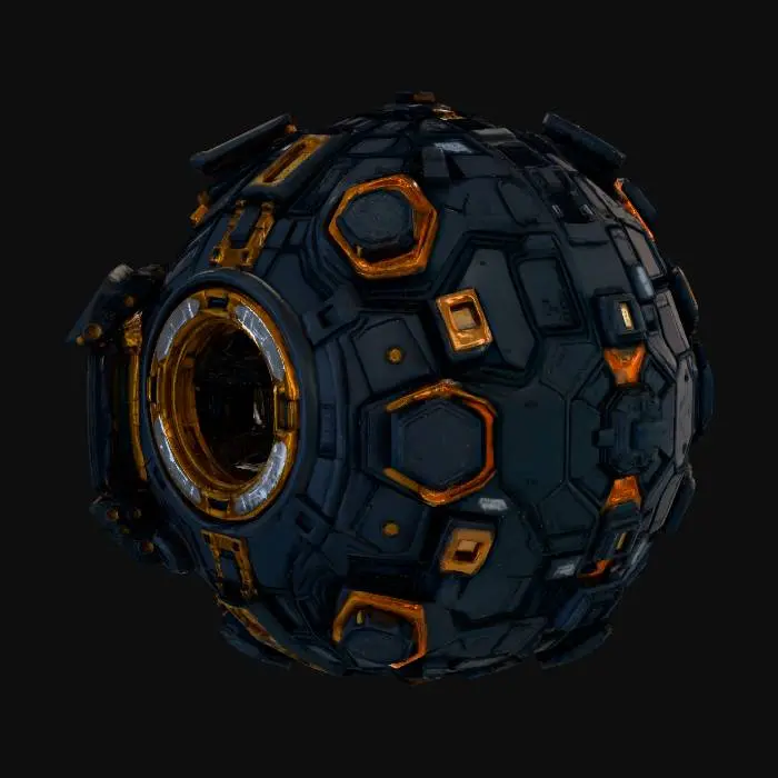 3D model for a highly detailed space station in a spheric form,with enlightned hatches open