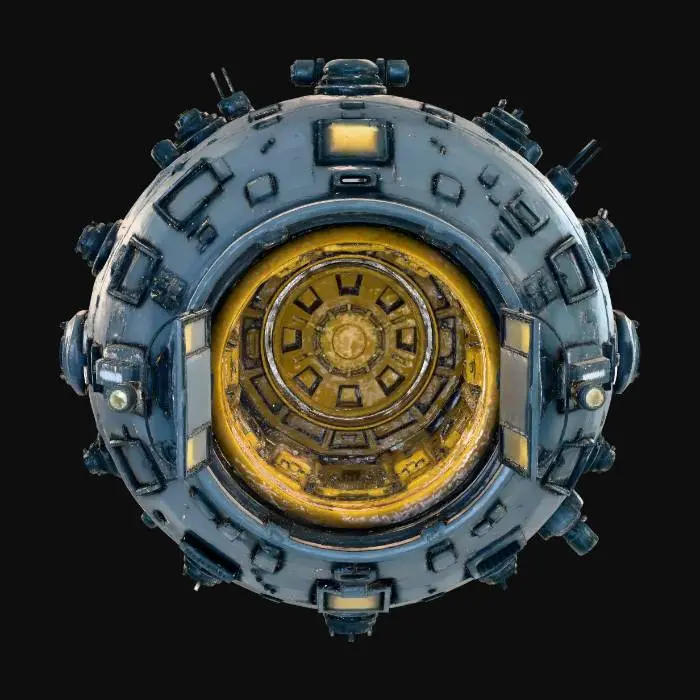 3D model for a highly detailed space station in a spheric form,with enlightned hatches open