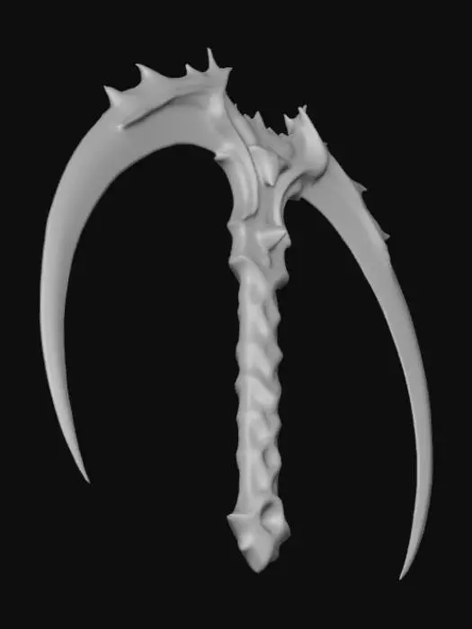 3D model for uma foice de 2 laminas e com espinhos no cabo e um z tatuado na lamina