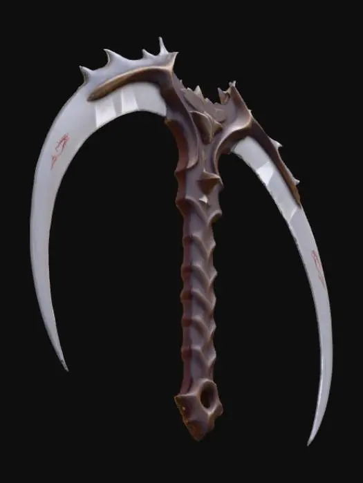 3D model for uma foice de 2 laminas e com espinhos no cabo e um z tatuado na lamina