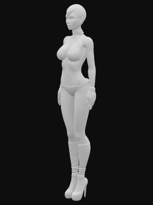 3D model for Turtleneck style bikini, yellow and blue line , female, Elegant, small breasts, fit and athletic body, short hai, Have nothing, Up to the elbow Lace Gloves, Platform high heel, Up to the knee yellow and blue line long leg warmers, natural body, Highly Detailed, Full Body, looking as Lena Headey