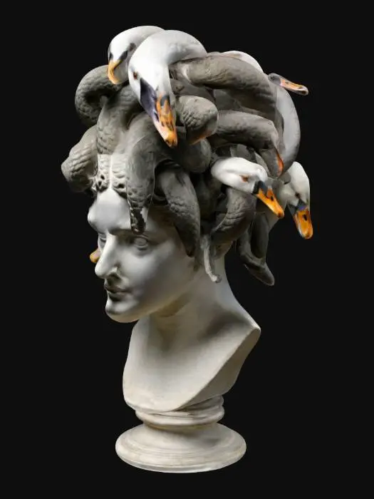 3D model for Bust of medusa, but with several long-necked geese heads for hair. "Megoosa"