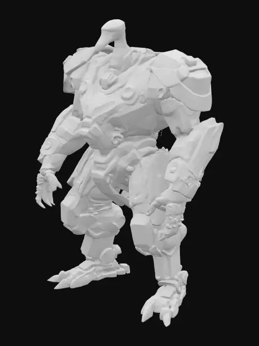 3D model for a hulking, cybernetic, war-goose, armor plating, advanced robotics, futuristic weaponry, LED glow, imposing, muscular, humanoid, goose head