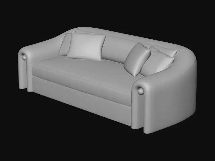 3D model for Cream Curved Sofa with Brass Orb Accents