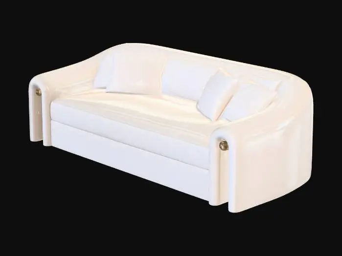 3D model for Cream Curved Sofa with Brass Orb Accents