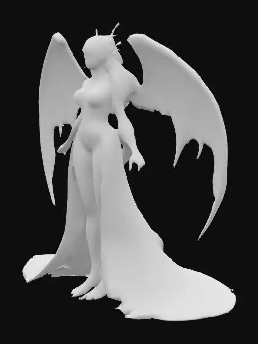 3D model for anthropomorphic celestially Dragoness, hourglass figure, cosmic colored highlights, black roots, in a sliver dress, standing in a T-pose for the entire body