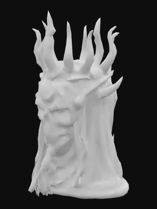 3D model for "Dark warlock helmet, sinister bone crown or mask, glowing sigils, twisted demonic design, black stone or obsidian elements, tattered magical threads, eerie and arcane feel, highly detailed for Unreal Engine 5."