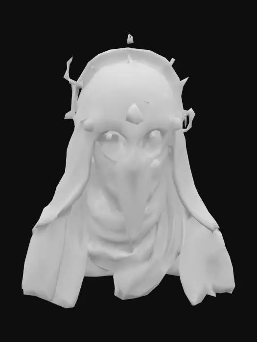 3D model for "Elegant and mysterious mage helmet in dark fantasy style, enchanted circlet or arcane hood, adorned with glowing runes and mystical crystals, flowing fabric details, subtle metallic accents, suitable for Unreal Engine 5."