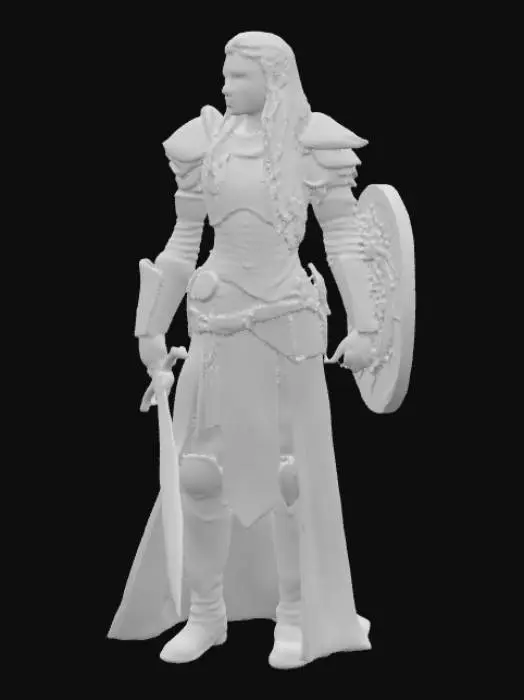 3D model for mujer guerrera vikinga con espada y un dragón sobre una roca