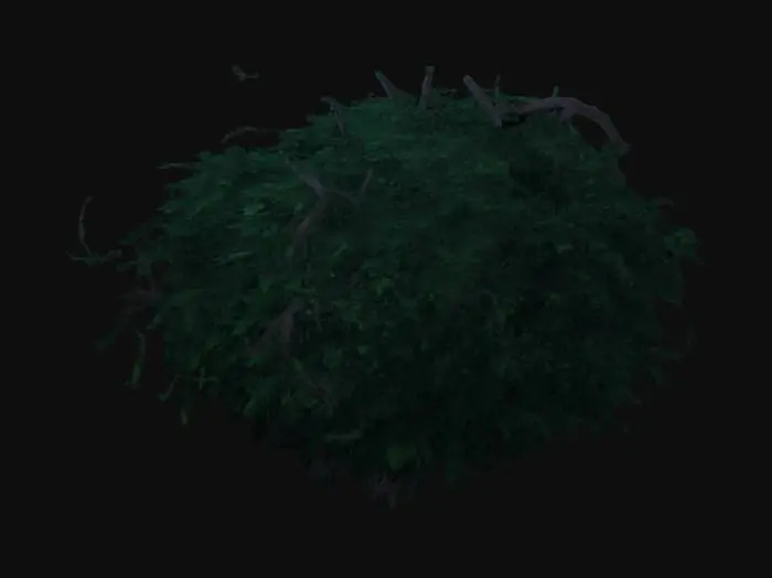 3D model for "overgrown haunted bush, dark leaves, stylized horror, low poly"