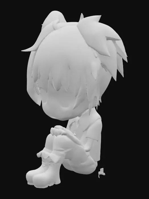 3D model for Chibi Blue-haired Character Sitting