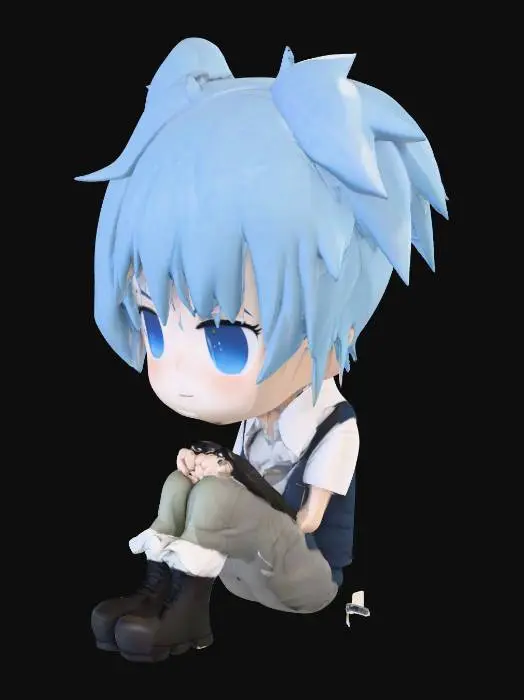 3D model for Chibi Blue-haired Character Sitting
