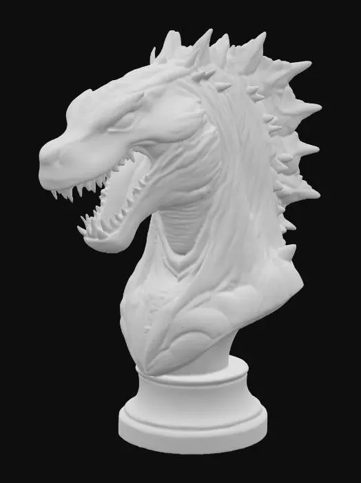 3D model for Godzilla head high definition  realistic bust on a pedestal 