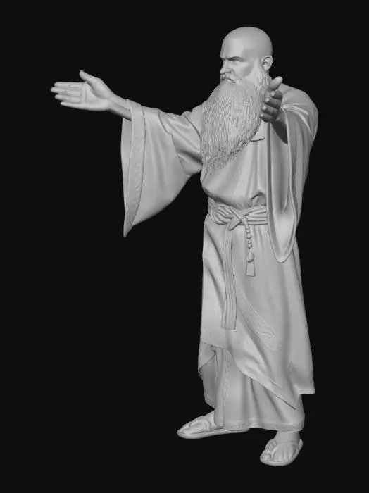 3D model for Summoner sorcerer in blue and green tone robe, old human male, no weapon, in T-Pose. No gesture, only T-Pose, arms extended in real T-Pose. No helmet.