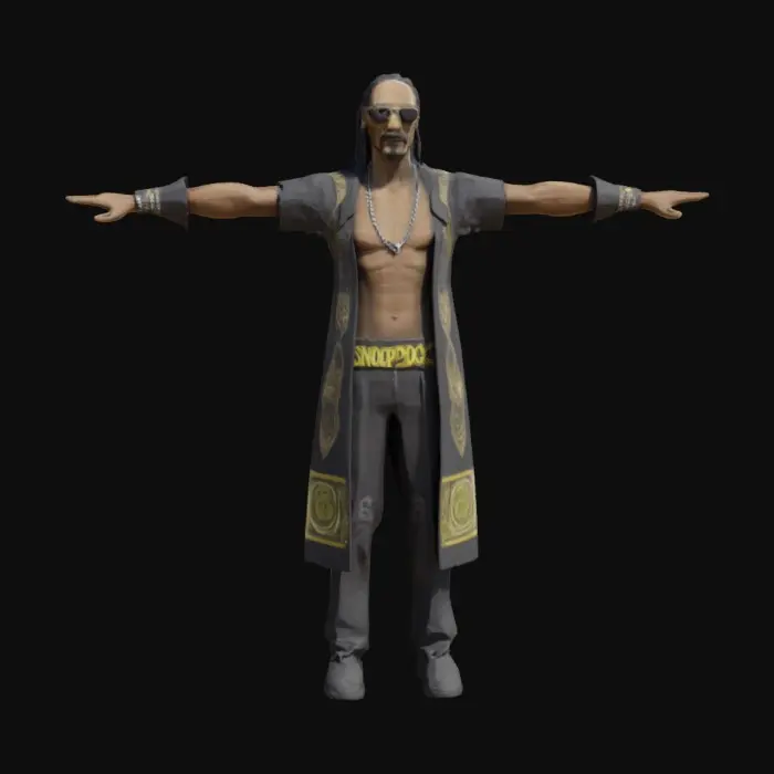 3D model for Humanoid representing snoop dog in a T Pose. make him realistic. 