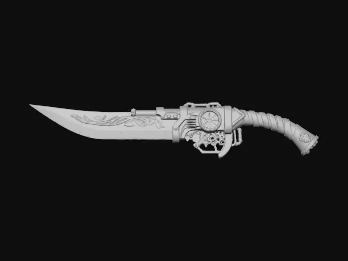 3D model for Concept art of a mechanical blade, fantasy, steampunk, no background