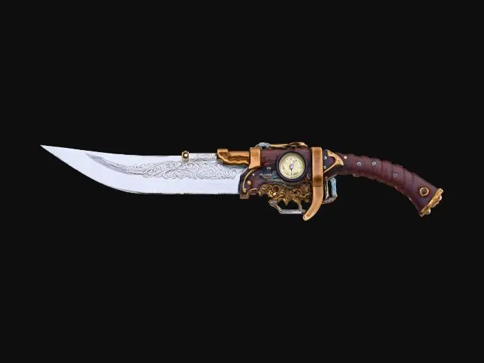 3D model for Concept art of a mechanical blade, fantasy, steampunk, no background