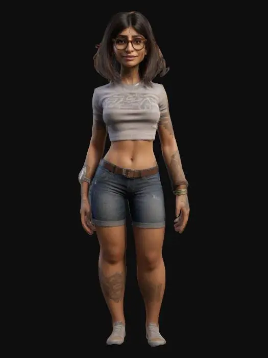 3D model for Mia Khalifa, unreal engine 5, highest quality, highest resolution, insane detailed, character design, z-brush, v-ray, full body, no mask