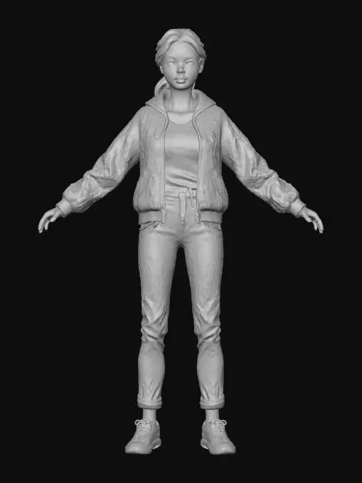 3D model for Realistic female slim character with realistic hair and realistic face. Don't forget realistic nose, eyes and mouth. Realistic Nose and eye shapes are extremely important. FBI jacket, denim trousers and sporty running shoes.