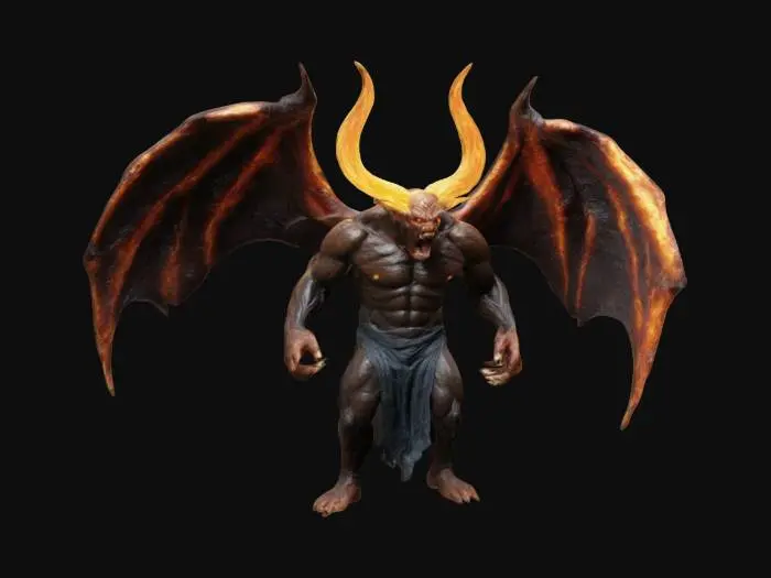 3D model for Balrog from Lord of the rings spitting fire upwards in a battle stance
