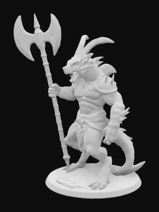 3D model for masterfully crafted figurine of Blood Bowl, God like hammerhead shark worrier, standing on his hind legs, ready for battle