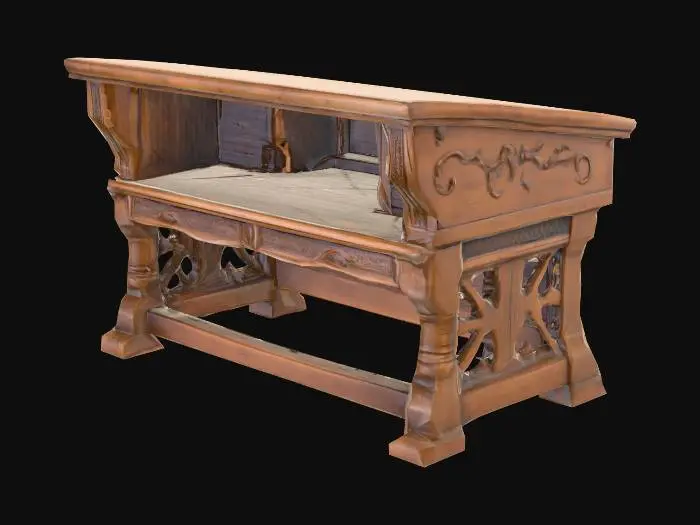 3D model for A medieval writing desk with an angled surface. scratched and damaged surface. aged oak construction.