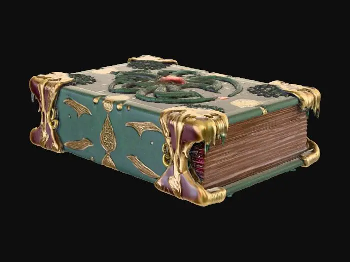 3D model for A closed thick arcane tome.  The front has a Cthulhu theme.  It is really creepy looking.