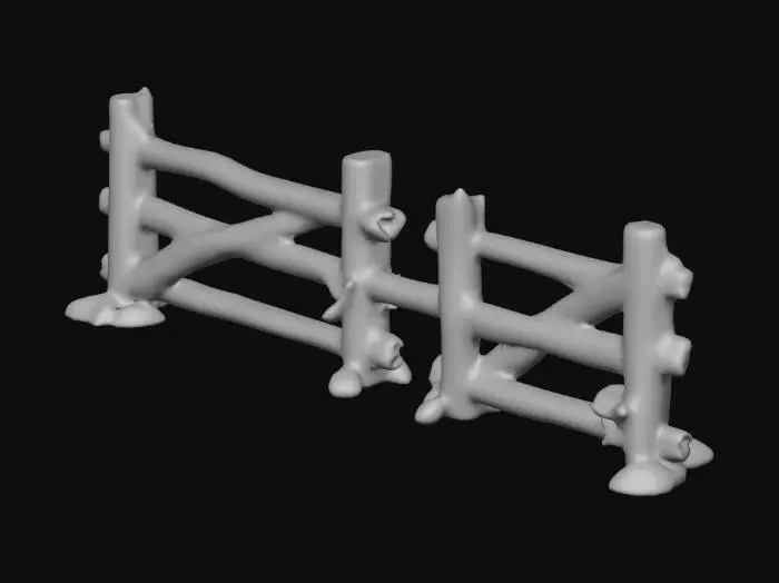 3D model for A rickety post and rail fence made of worn wood.