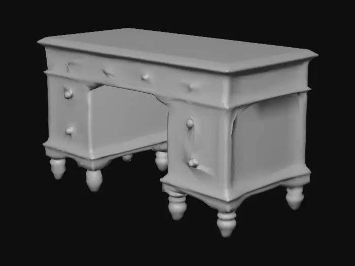 3D model for An aged oak writing desk with drawers on either side.  