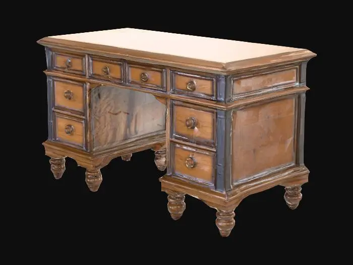 3D model for An aged oak writing desk with drawers on either side.  