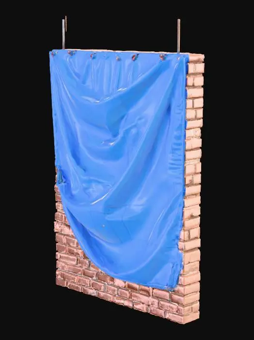 3D model for a large wall that's under construction.  draped with Tarps.