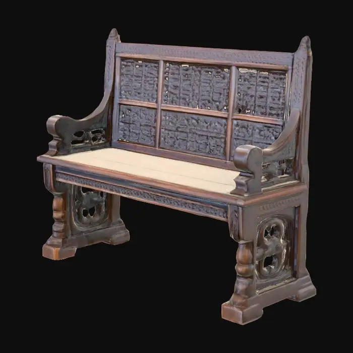 3D model for 13th century medieval pew style bench. highly detailed. period accurate furniture. closed mesh. realism.