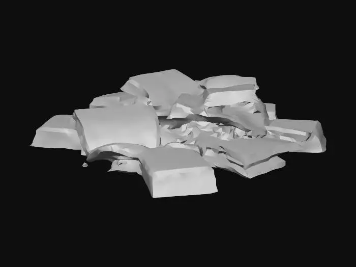 3D model for A scattered pile of charred and burned books, some lying open with their pages blackened and brittle. The covers are singed and warped, revealing glimpses of once-vibrant titles now obscured by soot. A few individual pages flutter precariously, their edges curled and scorched, hinting at forgotten knowledge turned to ash.