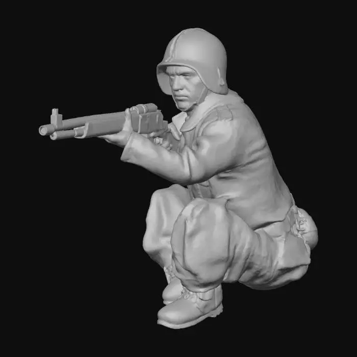 3D model for ikinci dünya savaşından bir alman paraşütçüsü düşman ateşinden kum torbalarının arkasında korunurken