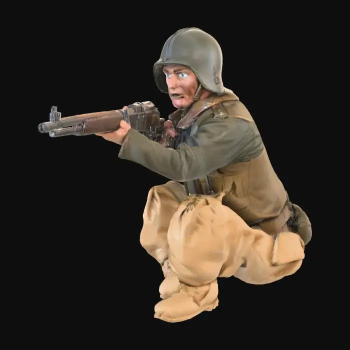3D model for ikinci dünya savaşından bir alman paraşütçüsü düşman ateşinden kum torbalarının arkasında korunurken
