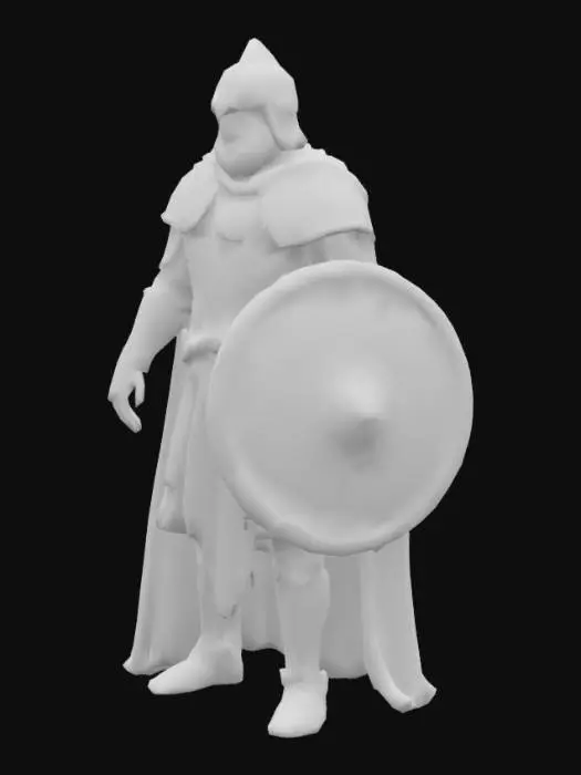 3D model for make me a muslim andulasian infantry soldier who has a scar on his left eye with full equipement, helmet, sword, armor, and shield, he has a good looking beard