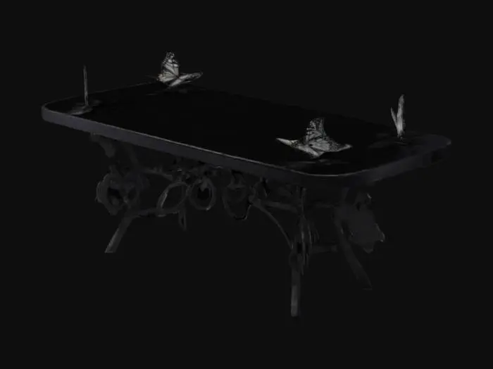 3D model for Black long Table with black butterflies going up the legs