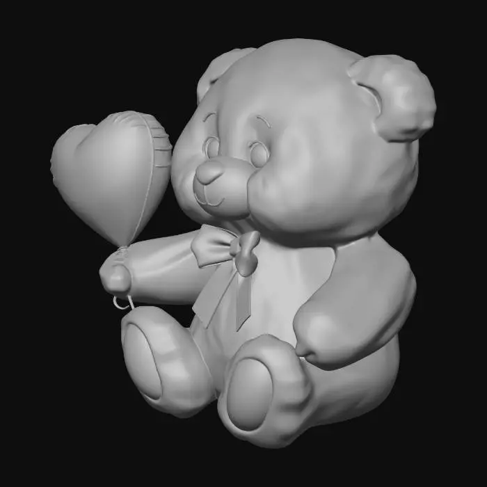 3D model for {
  "mode": "preview",
  "art_style": "cartoon",
  "prompt": "A high-fidelity, adorable 3D render of a fluffy teddy bear holding a massive, glossy red heart balloon in its paws. The bear has soft beige fur, big expressive eyes, and a small red bow tie. The heart is smooth and shiny. Soft studio lighting, ambient occlusion, volumetric lighting, Pixar style, 4k, cute, romantic.",
  "negative_prompt": "ugly, scary, deformed, missing limbs, extra limbs, blurry, low quality, dark, horror, jagged edges, low poly, noise, artifacts"
}
