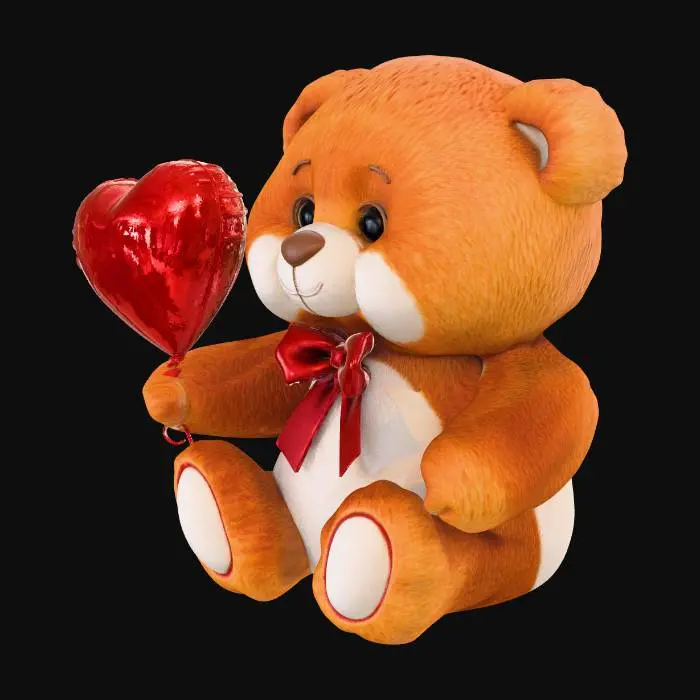 3D model for {
  "mode": "preview",
  "art_style": "cartoon",
  "prompt": "A high-fidelity, adorable 3D render of a fluffy teddy bear holding a massive, glossy red heart balloon in its paws. The bear has soft beige fur, big expressive eyes, and a small red bow tie. The heart is smooth and shiny. Soft studio lighting, ambient occlusion, volumetric lighting, Pixar style, 4k, cute, romantic.",
  "negative_prompt": "ugly, scary, deformed, missing limbs, extra limbs, blurry, low quality, dark, horror, jagged edges, low poly, noise, artifacts"
}