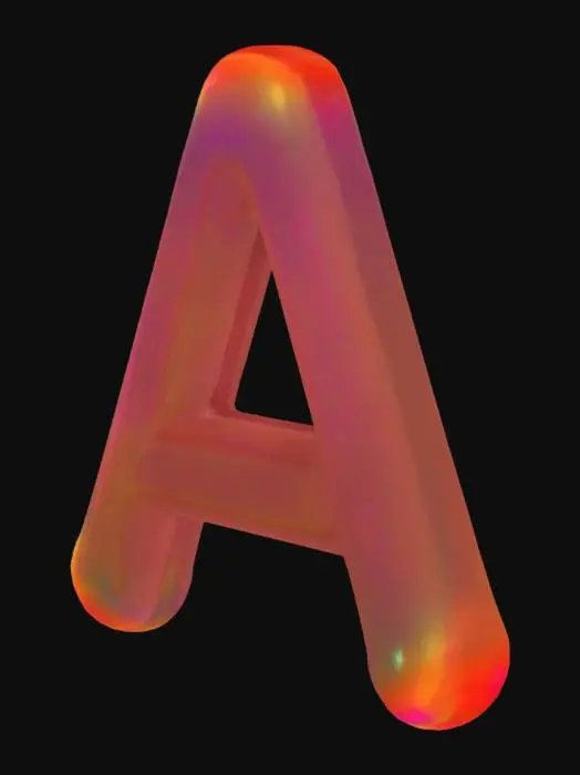 3D model for A realistic 3D transparent bubble floating in the air, with a clearly visible, bold, uppercase letter "A" suspended inside it. The bubble reflects light and has subtle rainbow-like iridescence. The letter "A" is centered and appears to be made of glowing or metallic material , standing out sharply against the transparent surface of the bubble. Rendered in high detail with soft shadows and light reflections. Letter A should be of red color 