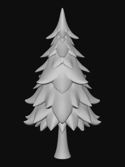 3D model for Stylized pine tree, game ready asset, low poly, vibrant green foliage, brown bark texture, cartoon style, 3d game asset, single object.