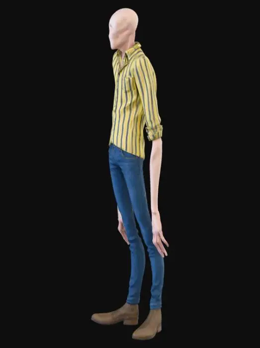 3D model for Tall Mannequin in Yellow Striped Shirt and Jeans