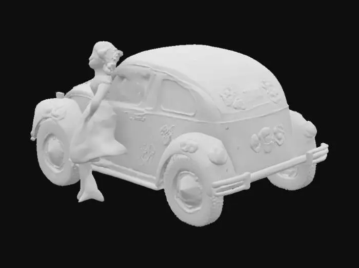 3D model for [Germany] Draw a realistic Volkswagen Beetle in Flowerpowerpaining together with a woman in a Dirndle Dress, #AroundTheWorld#