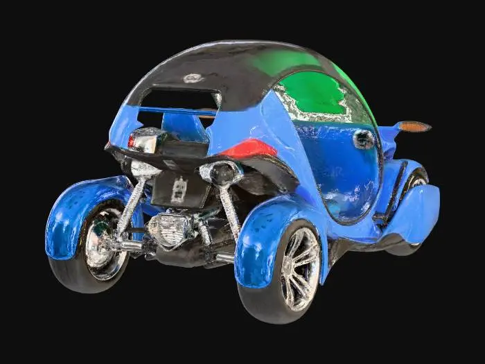 3D model for blue color - black element - silver wheels - green glas
