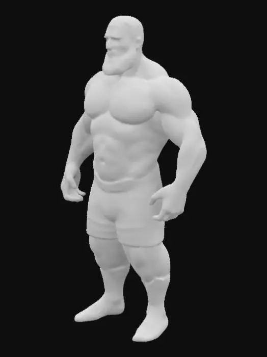 3D model for a very athletic tall black wrestler who wears a red singlet. he has short hair and a big beard