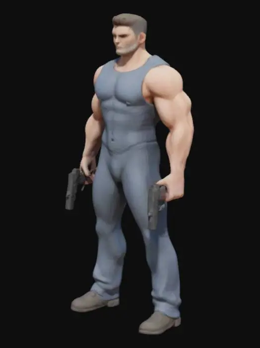 3D model for Draw "Reacher" from the Amazon Show. He only wears a speedo and has a Gun in his hands. 