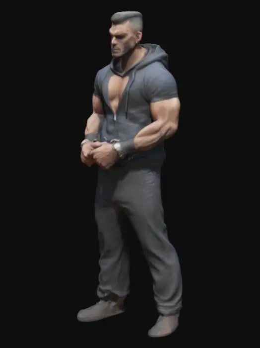 3D model for #gangster #muscular #realistic #hoddie, arms on his back,  #handcuffed
